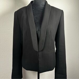 Halogen Open Front Black Blazer Size 12 Classic Shawl Collar Jacket